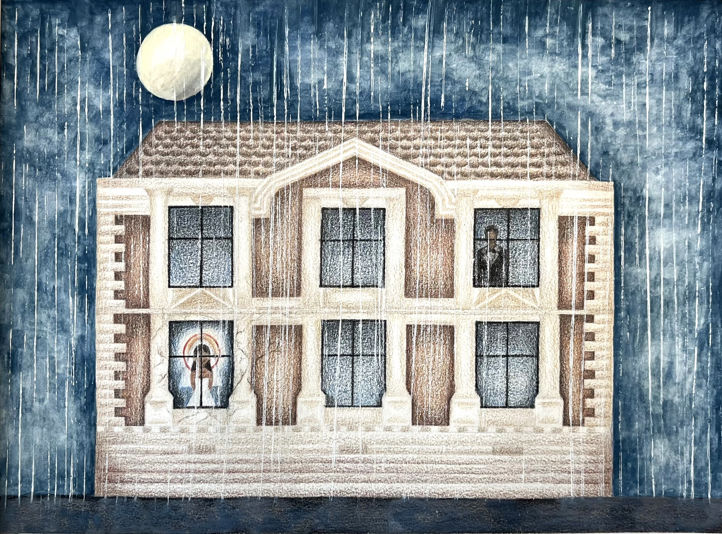 en bygning med et stort vindu